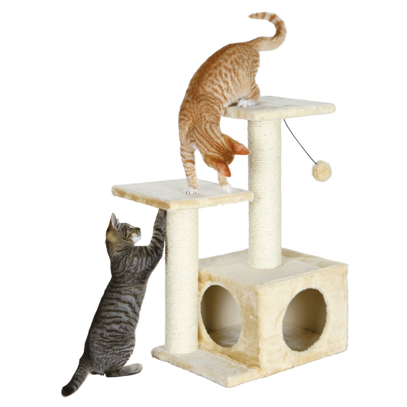 TRIXIE Valencia 28" Cat Tree, 3-Level Cat Tower, Sisal Scratching Posts, Plush Condo and Platforms, Dangling Cat Toy, Natural