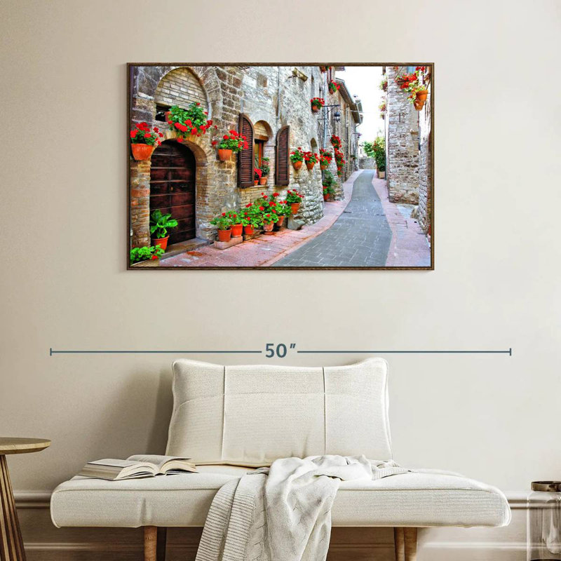 Rue italienne pittoresque, Cadre flottant noyer, 40 po x 27 po