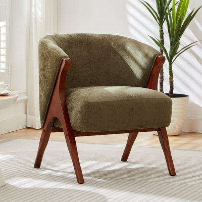Roomfitters Modern Accent Chair with Solid Wood Frame, A Frame Legs Boucle Fabric Upholstered Armchair, Green Walnut