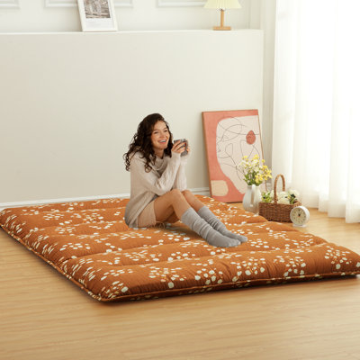 Matelas de futon de sol pliable, tapis de couchage portatif à couches multiples de 4 pouces, imprimé floral pour les chambres d'amis et les voyages