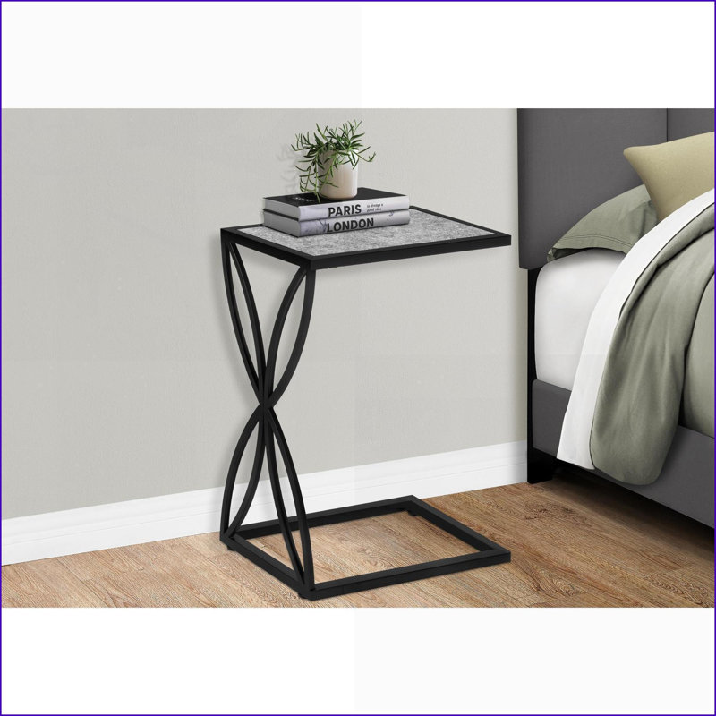 Table basse en stratifié gris compacte en métal noir en forme de C pour le salon / la chambre à coucher