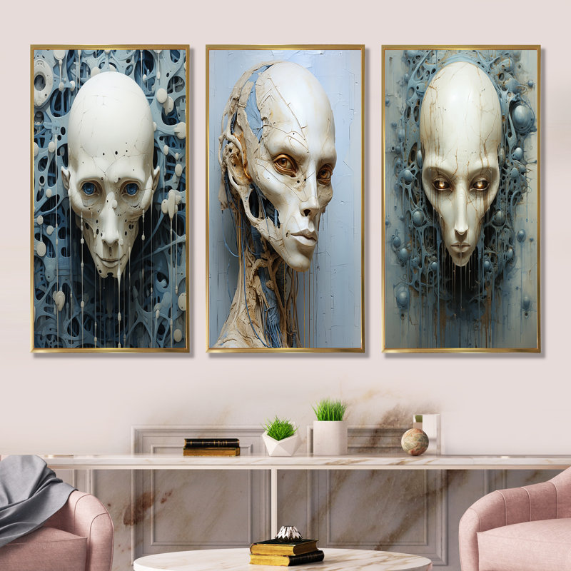 Minimalism Aliens Skull, Gold Floater Framed, 40'' H x 60'' W