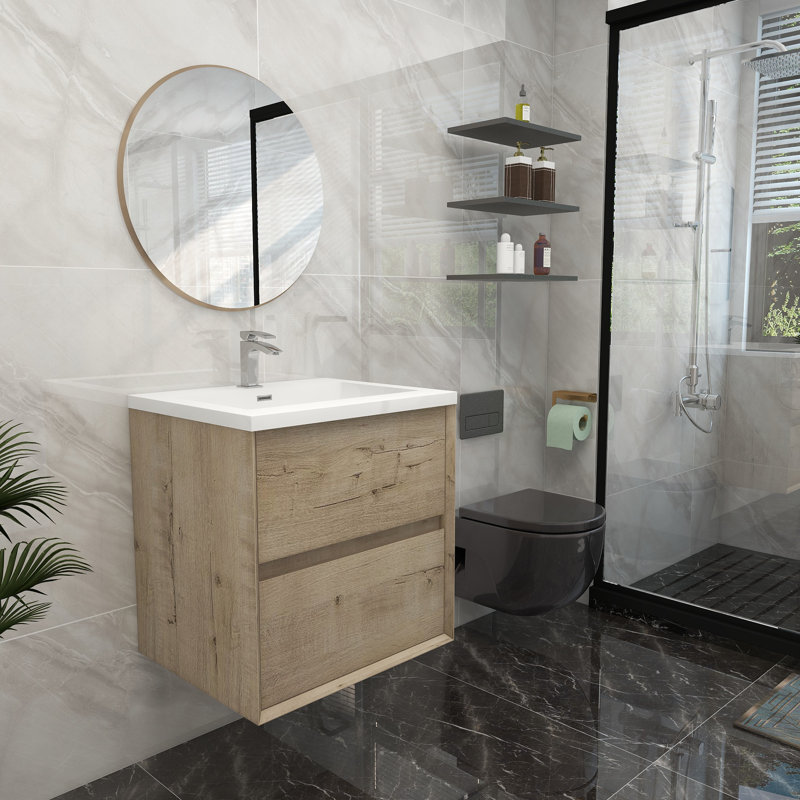 23.4'' Single Bathroom Vanity with Acrylic Top, White Oak