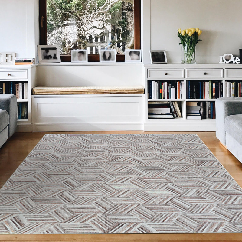 Geometric Grey Blush Non Skid Performance Area Rug, Runner 2'3" x 7'10"