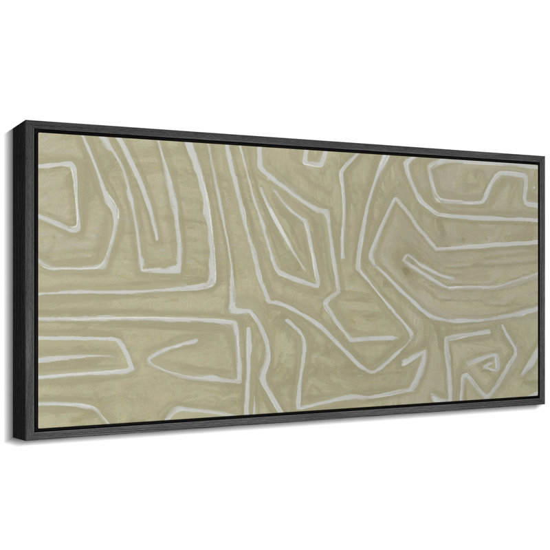 «Geometric Line Soft Pastel Green Maze», lignes géométriques contemporaines encadrées sur toile, H 30 po x l 60 po