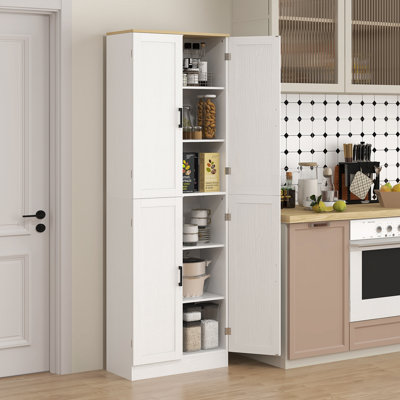 67" Freestanding Kitchen Pantry, 4-Door Storage Cabinet Organizer With Adjustable Shelves, Kitchen Cabinet With Doors And Shelves, Distressed White, Sideboard