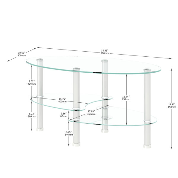George Oliver Modern 3-Layer Glass Coffee Table With Oak Wood Support ...