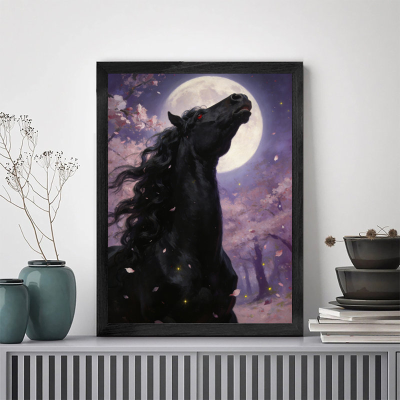 Reproduction d'art moderne sur toile encadrée noir moderne prêt à accrocher, H 25 po x l 17 po