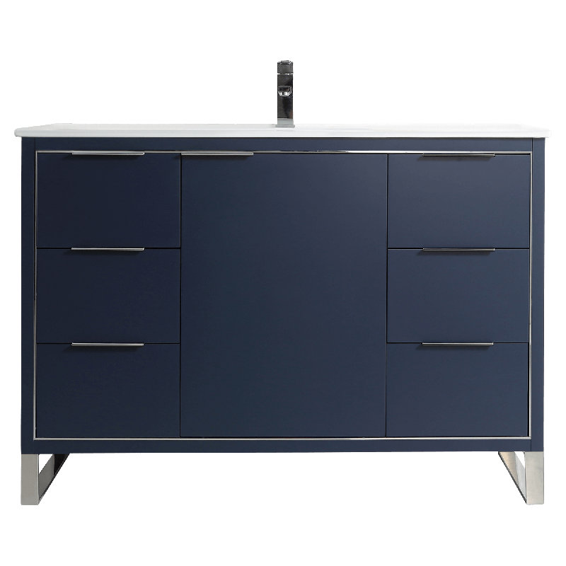 48" Single Bathroom Vanity Set, Chrome, Navy Blue