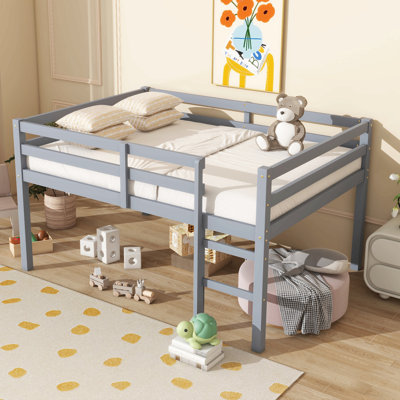 Lit mezzanine double en bois d'hévéa avec échelle