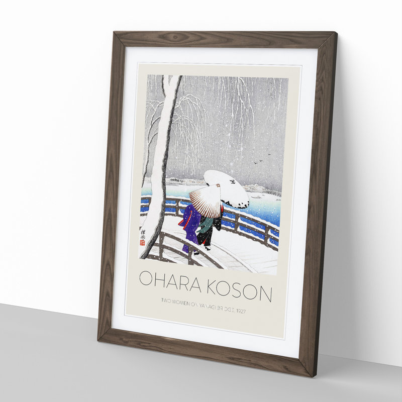 Two Women on Yanagi Bridge by Ohara Koson - Picture Frame Art Prints, 48cm H x 36cm W x 2cm D, Walnut