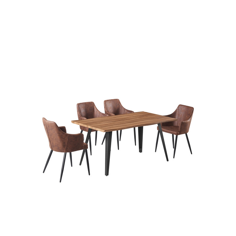 Eatonton 4 Person Dining set - a Rectangular Wooden Dining Table with Metal Legs and a Set of 4 Faux Leather Dining Chairs for Dining Room - Modern Dining Table Set