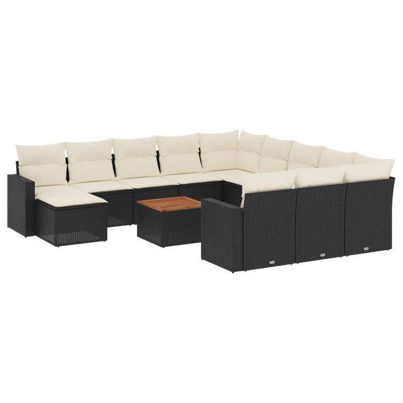 Ensemble de canapé de jardin en rotin PE grand modulaire noir pour l'extérieur