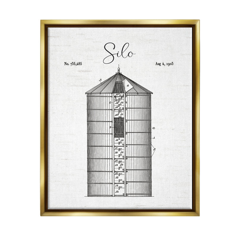 Schéma détaillé du silo, "Rustic Countryside Farm Structure", art mural par lettres et lignes, L 17 po x H 21 po
