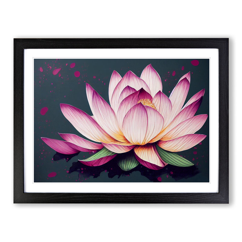 Lotus Flower Paint Splatter (1) - Single Picture Frame Print, Black, 46cm H x 64cm W