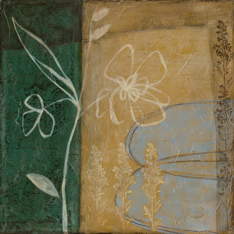 Small Pressed Wildflowers III by Jennifer Goldberger - Wrapped Canvas Art Prints, 30cm H x 30cm W x 3.8cm D, Mustard/Green