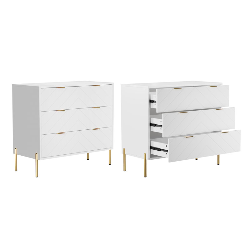 Garita 31.5" W 2-Piece 3-Drawer Manufactured Wood Chest, White