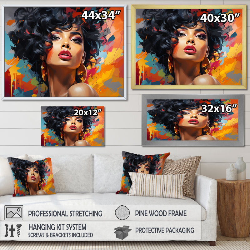 Femme afro-américaine Pop - impression, Cadre doré à une seule photo, H 34 po x l 44 po x P 1,5 po