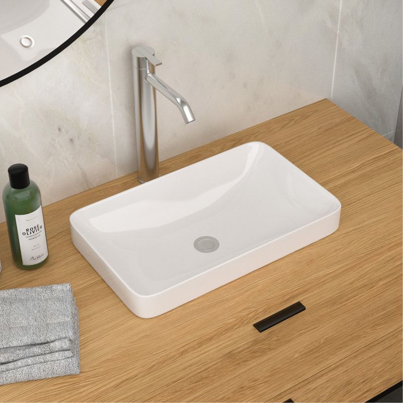 12"X19", White, , Ceramic Vessel Bathroom Sink, Extended Basin, Construction, Low Water Absorption, Simple Cleaning 19"X12", Countertop Style, Smooth Glaze, Long-Lasting Durability, Standard Drain