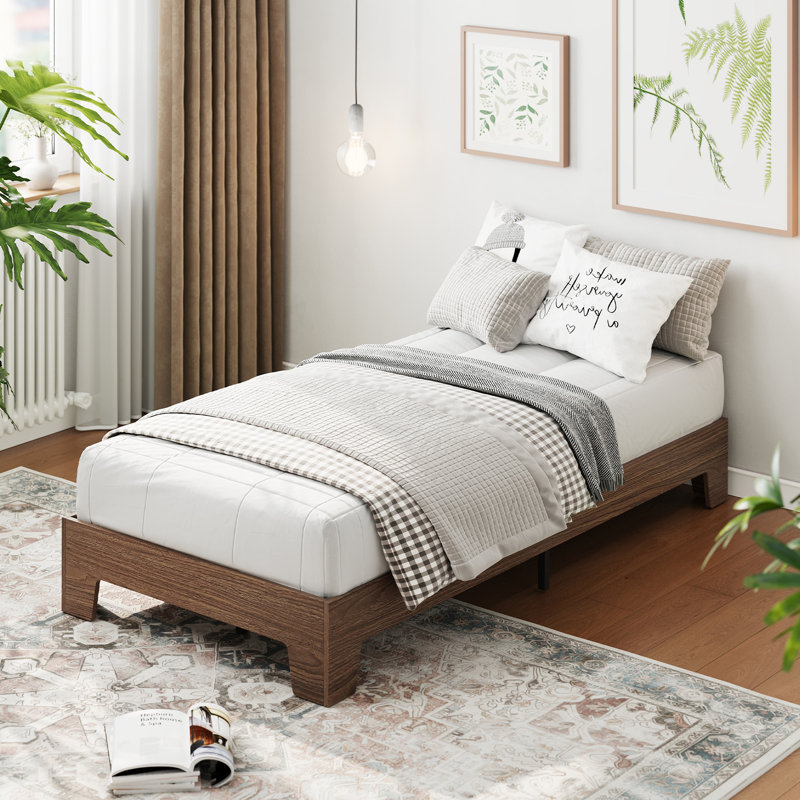 Structure de lit plateforme Nature, lit en bois avec lattes de bois solides, aucun sommier requis, Lit simple, Brun