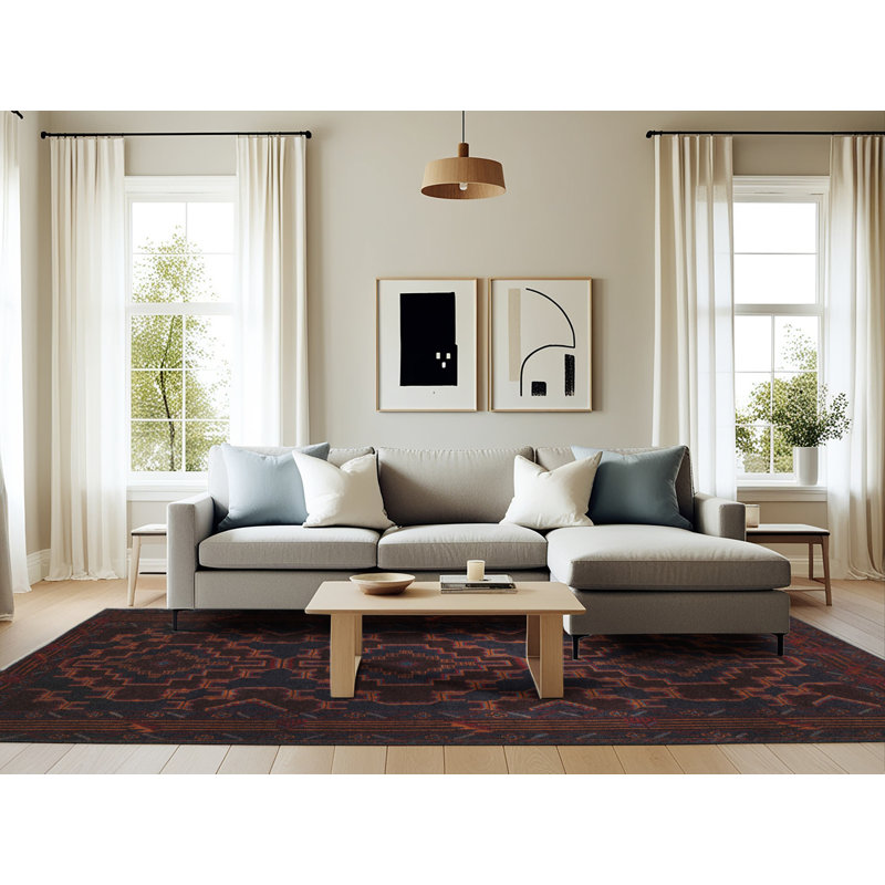 Tapis bleu/brun/gris traditionnel Baymore, Rectangle 6 pi x 9 pi