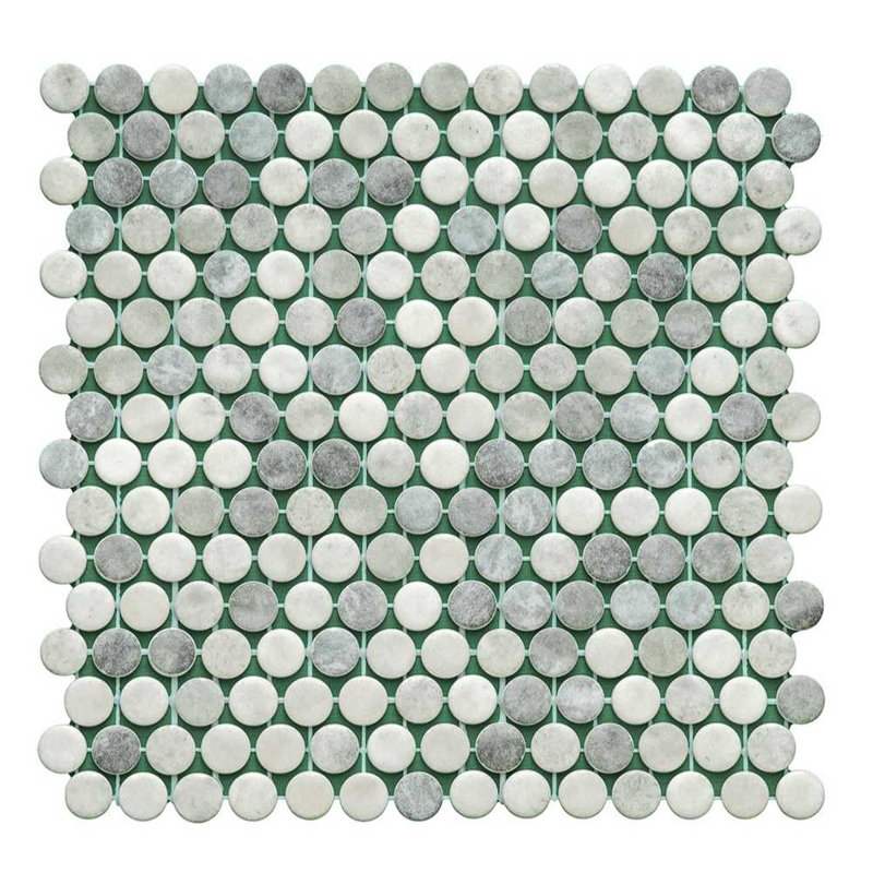 Eterna Penny 12"x12" Recycled Glass Mosaic Tile, Shabby Green