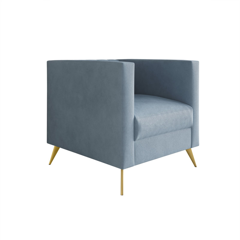 Fauteuil carré en velours Cramlington, Velours bleu