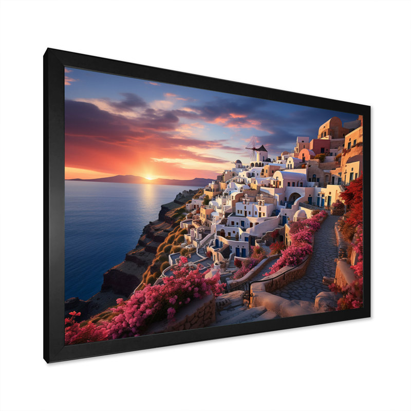 " Greece Oia Splendour V ", H 16 po x l 32 po, Cadre simple noir