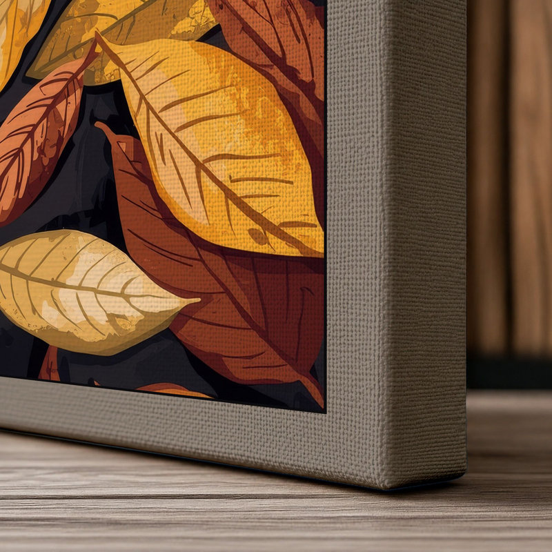 Golden Autumn Leaves Botanical - Wrapped Canvas, 18x12 - 45.7 x 30.5 cm, Taupe Border