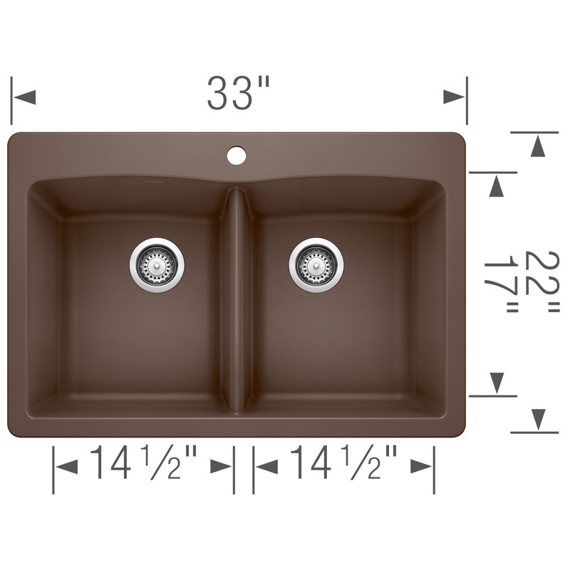 Diamond SILGRANIT 33" L x 22" W Double Bowl Drop-In/Undermount Kitchen Sink, Café Brown