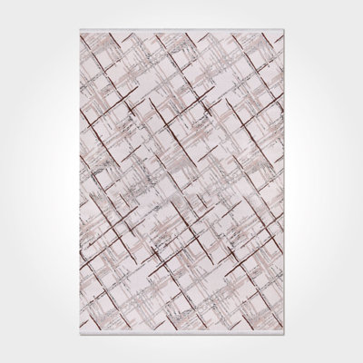 Tapis moderne / abstrait crème lavable à la machine antidérapant