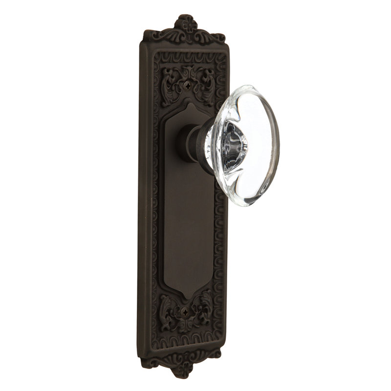 Egg & Dart Plate avec bouton de porte en cristal transparent, Bronze frotté à l'huile