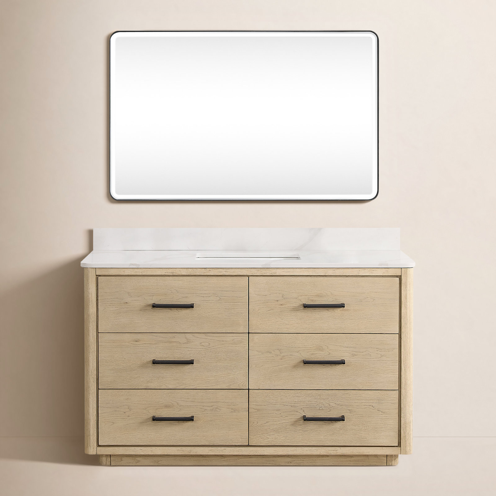 Porto 55'' Single Bathroom Vanity, Natural, Matte Black