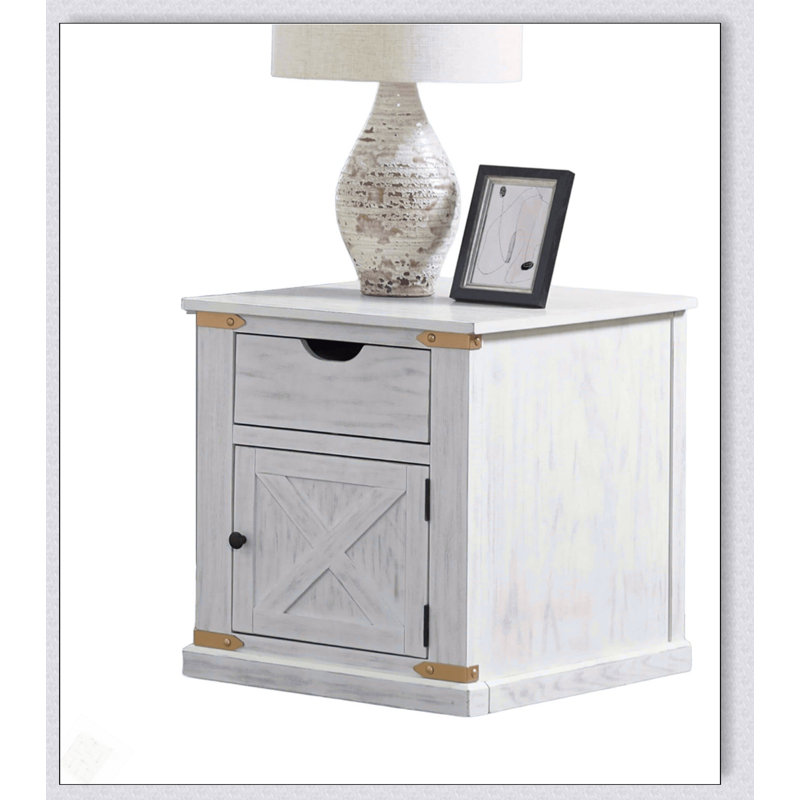 Table de bout de style rustique blanc antique avec tiroirs, conception de basse-cour pour le salon et la chambre à coucher