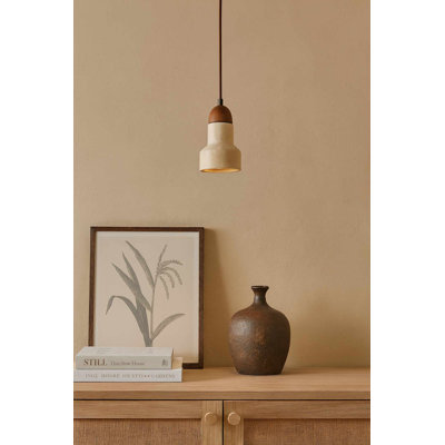Elegant Adjustable Chandelier, Wooden Body with Travertine Cap, 20-59 Inches in Height | Beige & Walnut Color | 1 x GU 10 Max 10W Socket (Bulb Not Included) | Perfect for Dining Rooms & Living Spaces, Stylish Design