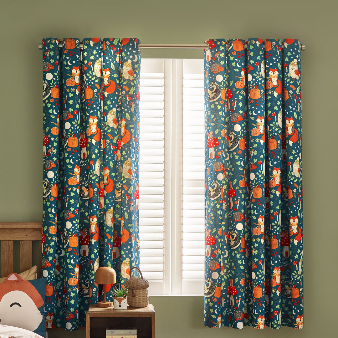 Fox and Woodland Friends Fully Reversible Eyelet Curtains