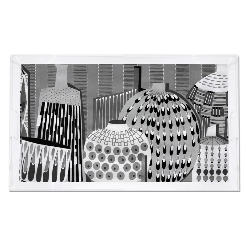 Zulu Baskets Acrylic Rectangle Decorative Tray, Black/White