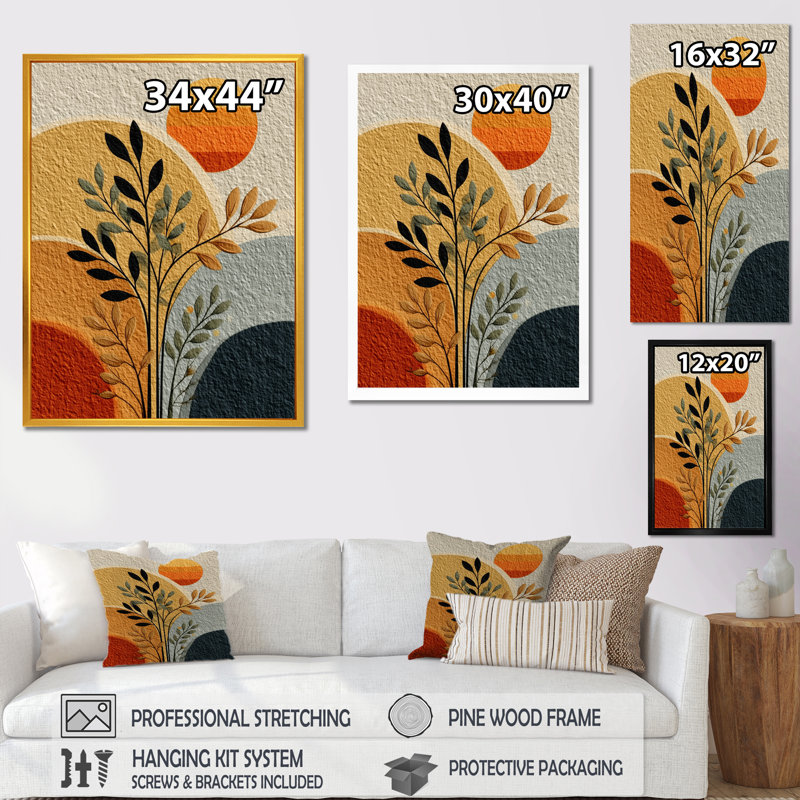 Orange et noir Boho Desert Retreat - Botanicals Wall Art Decor, impression sur toile botanique orange, H 20 po x l 12 po