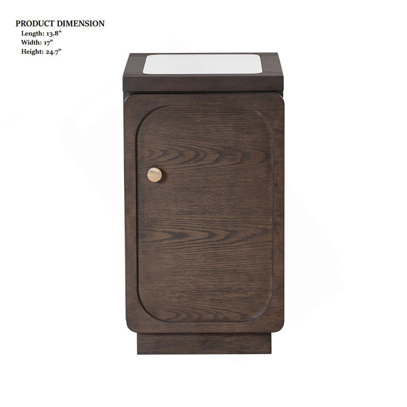 Table d'appoint 1 pièce de style transitionnel avec dessus en pierre de quartz, poignée dorée et port USB, salon noyer foncé