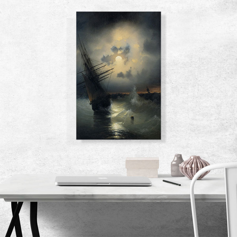 Un voilier sur une haute mer au clair de lune d'Ivan Aivazovsky, reproduction d'art sur toile tendue