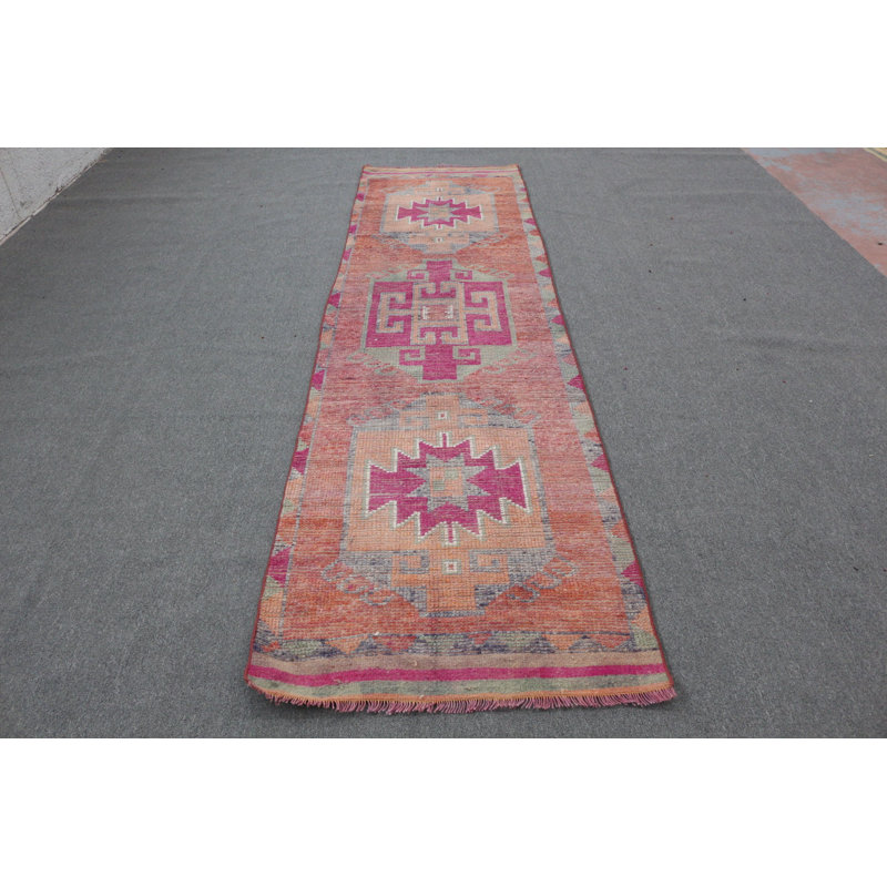Tapis de couloir turc rétro en mauve pour décor de couloir biologique avec motif Herki