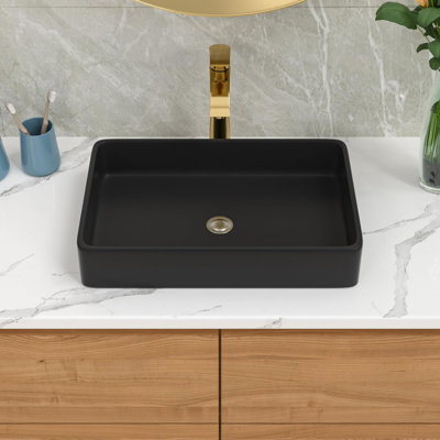 24" L x 13.5" W Rectangle Black Vessel Bathroom Sink Modern Above Counter Porcelain Ceramic Vessel Vanity Sink Art Basin