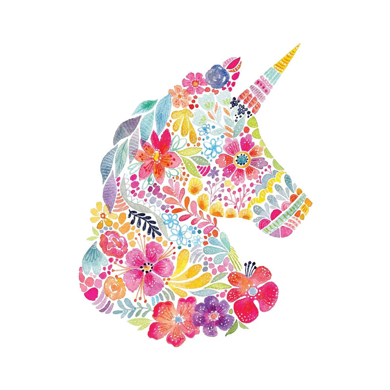 Floral Silhouette: Unicorn 1 Piece Wrapped Canvas Painting, 45.72 cm H x 45.72 cm W x 3.175 cm D