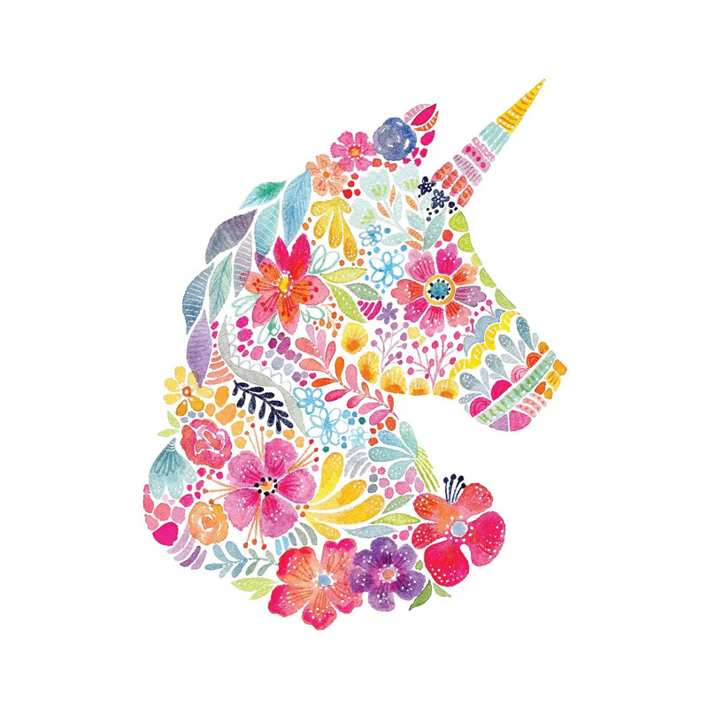 Floral Silhouette: Unicorn by Stephanie Corfee - Wrapped Canvas Painting, 93.98 cm H x 93.98 cm W x 3.175 cm D