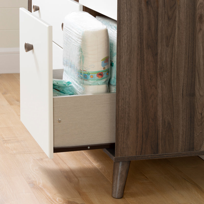 Commode à langer Zayn, Noyer naturel / blanc pur