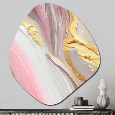 «Rose and Gold Marble Abstract III», art mural asymétrique en marbre, impression d'art moderne en métal Freeform