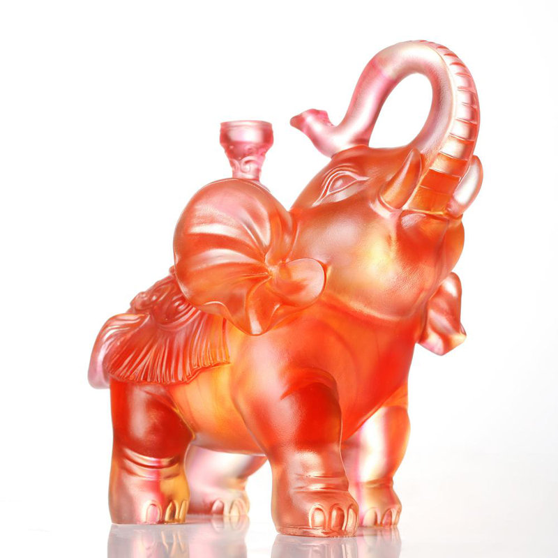 Liuli Crystal Elephant Raising Trunk Figurine