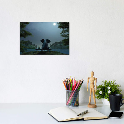 Elephant And Dog At Summer Night by Mike Kiev - Wrapped Canvas Print