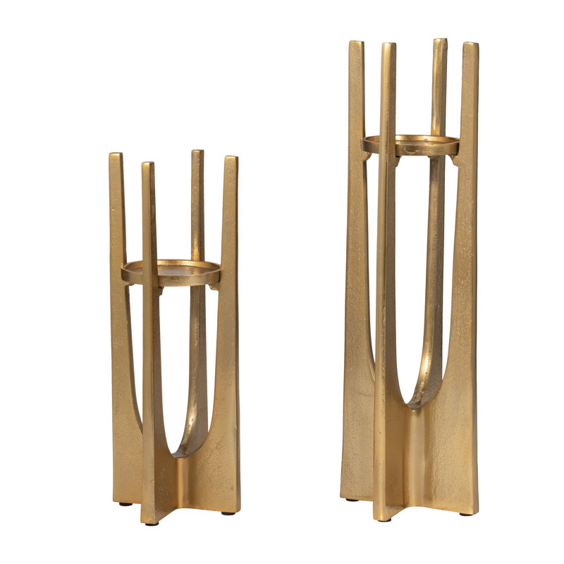 Modern Metal Solid Pillar Candle Holder, Gold, 16" H x 5" W x 5" D