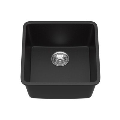 Évier de bar en quartz - Évier de bar encastrable en composite de granit noir 17,3 po x 17,3 po x 8,3 po